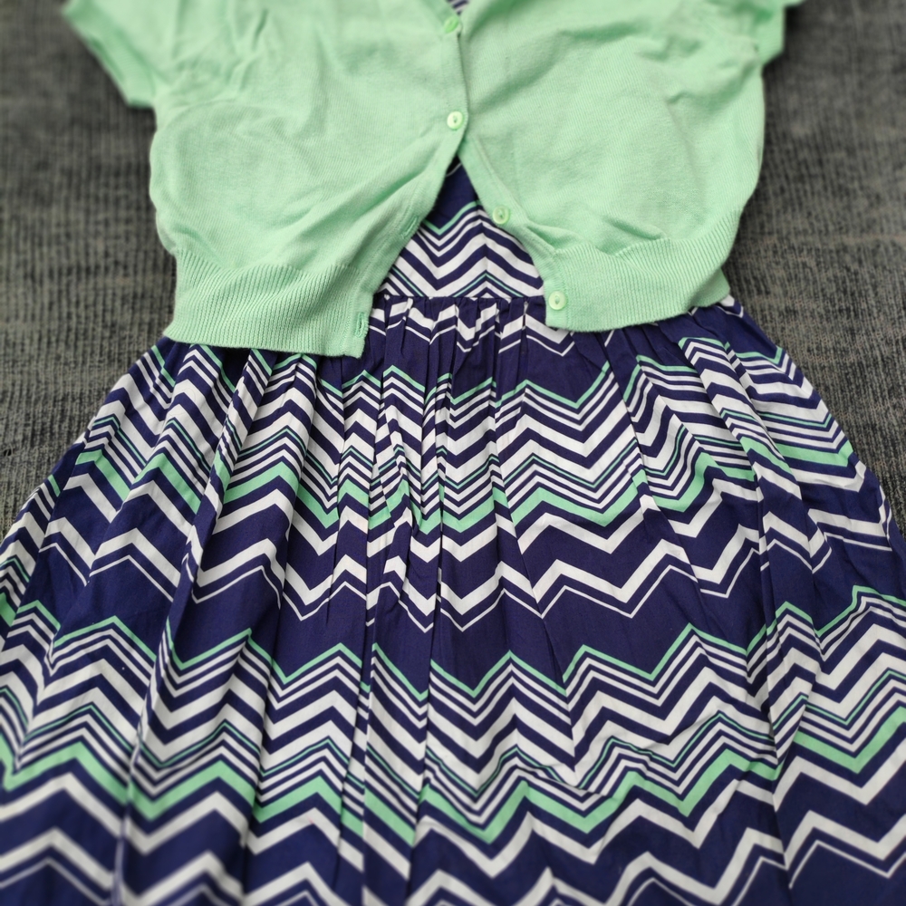 Bonnie Jean Navy and Mint Chevron Two Piece Girl Dress